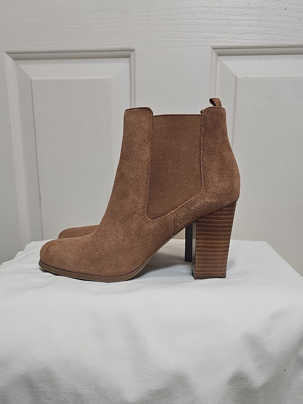 Michael Kors Lotti Suede Block Heel Ankle Booties - Brown - Picture 2 of 13